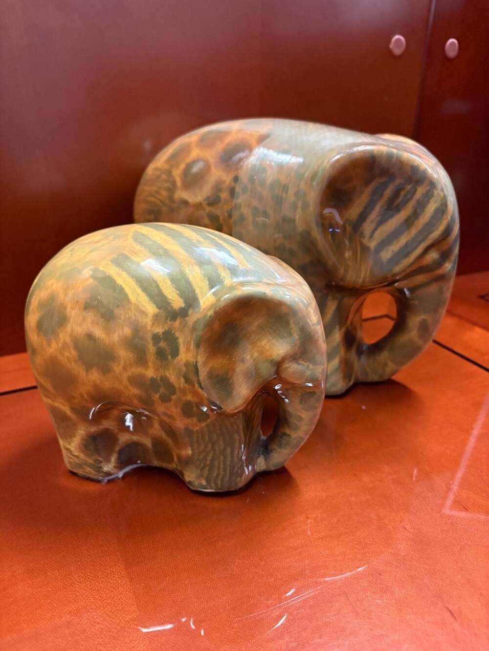 Ceramic Animal Print Elephant Figurines Set of 2